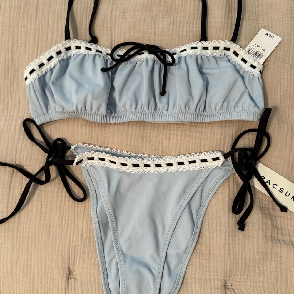 Blue Becka Tie Bralette Bikini Size Small, Pacsun